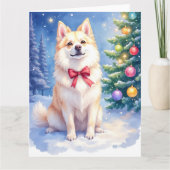 Watercolor American Eskimo Dog Sparkling Christmas カード (正面)