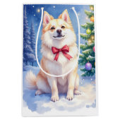 Watercolor American Eskimo Dog Sparkling Christmas ミディアムペーパーバッグ (正面)