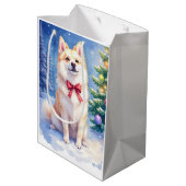 Watercolor American Eskimo Dog Sparkling Christmas ミディアムペーパーバッグ (裏面アングル)