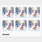 Watercolor American Foxhound Snowy Lamppost スクエアシール (シート)