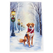 Watercolor American Foxhound Snowy Lamppost ミディアムペーパーバッグ (正面)