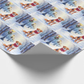 Watercolor American Foxhound Snowy Lamppost ラッピングペーパー (角)