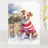 Watercolor American Pit Bull Terrier Festive カード (黄色い花)