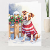 Watercolor American Pit Bull Terrier Festive カード (正面)