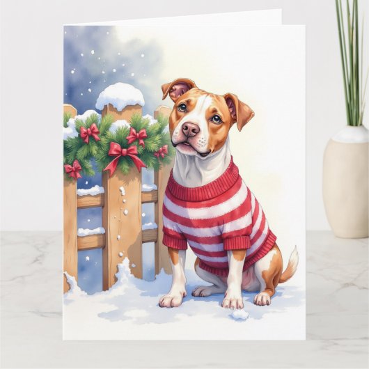 Watercolor American Pit Bull Terrier Festive カード (正面)