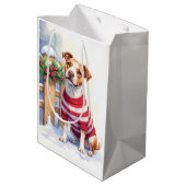 Watercolor American Pit Bull Terrier Festive ミディアムペーパーバッグ (裏面アングル)