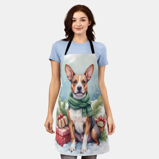 Watercolor American Staffordshire Terrier Rustic エプロン (着用した状態)