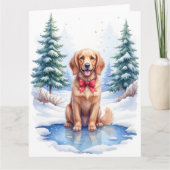 Watercolor American Water Spaniel Frozen Pond カード (正面)