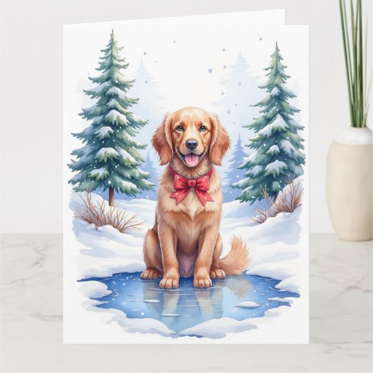 Watercolor American Water Spaniel Frozen Pond カード (正面)