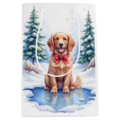 Watercolor American Water Spaniel Frozen Pond ミディアムペーパーバッグ (正面)