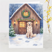 Watercolor Anatolian Shepherd Dog Rustic Barn カード (黄色い花)