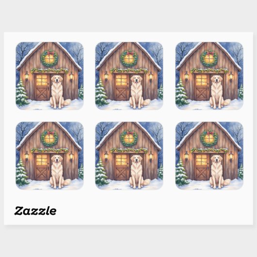 Watercolor Anatolian Shepherd Dog Rustic Barn スクエアシール (シート)