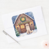 Watercolor Anatolian Shepherd Dog Rustic Barn スクエアシール (封筒)