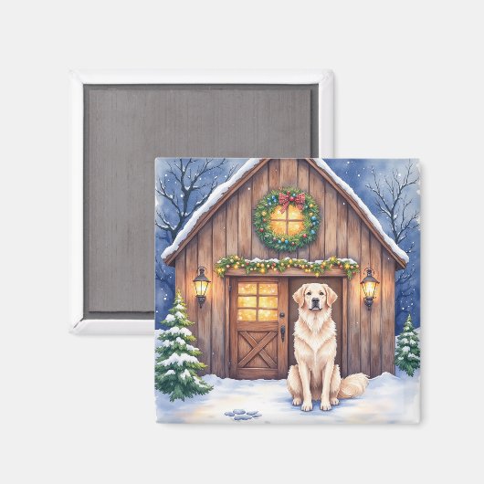 Watercolor Anatolian Shepherd Dog Rustic Barn マグネット (正面/裏面)