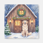 Watercolor Anatolian Shepherd Dog Rustic Barn マグネット (正面)
