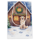 Watercolor Anatolian Shepherd Dog Rustic Barn ミディアムペーパーバッグ (正面)