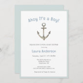 Watercolor Anchor Nautical Baby boy Baby shower  招待状 (正面/裏面)