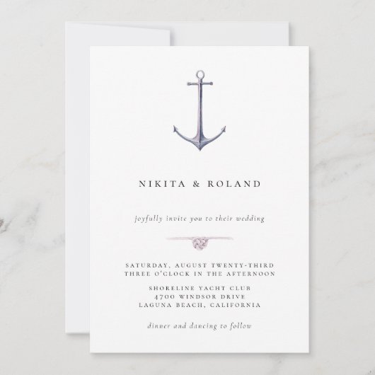 Watercolor Anchor Nautical Wedding Invitation 案内状 (正面)