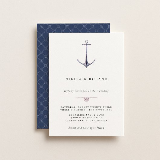 Watercolor Anchor Nautical Wedding Invitation 案内状