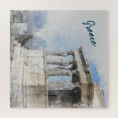 Watercolor Ancient Sites ruins in Athens, Greece ジグソーパズル (横)