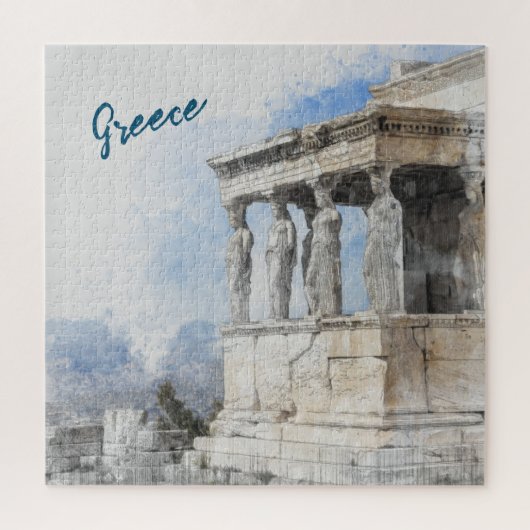 Watercolor Ancient Sites ruins in Athens, Greece ジグソーパズル (縦)