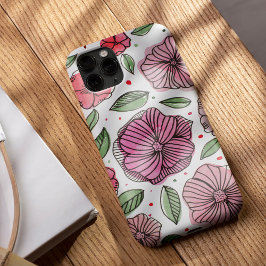 Watercolor and ink flowers – pink and green iPhone 13ケース