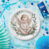 Watercolor Angel Wings Baptism  ペーパープレート (パーティー)