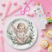 Watercolor Angel Wings Baptism  ペーパープレート (パーティー)
