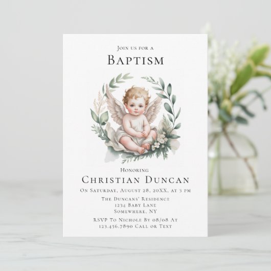 Watercolor Angel Wings Baptism  招待状 (スタンド正面)