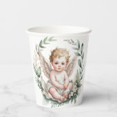 Watercolor Angel Wings Baptism Green 紙コップ (裏面)