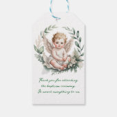 Watercolor Angel Wings Baptism Green Thank You ギフトタグ (裏面)