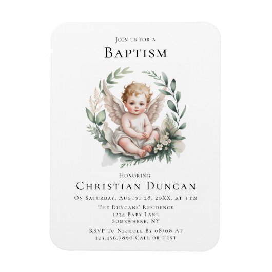 Watercolor Angel Wings Baptism Invite マグネット (縦)