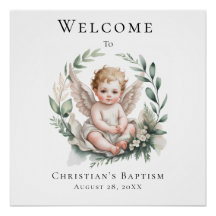 Watercolor Angel Wings Baptism Welcome Sign