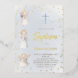 watercolor angels Baptism Foil Invitation 箔招待状