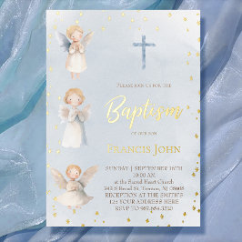 watercolor angels Baptism Foil Invitation 箔招待状
