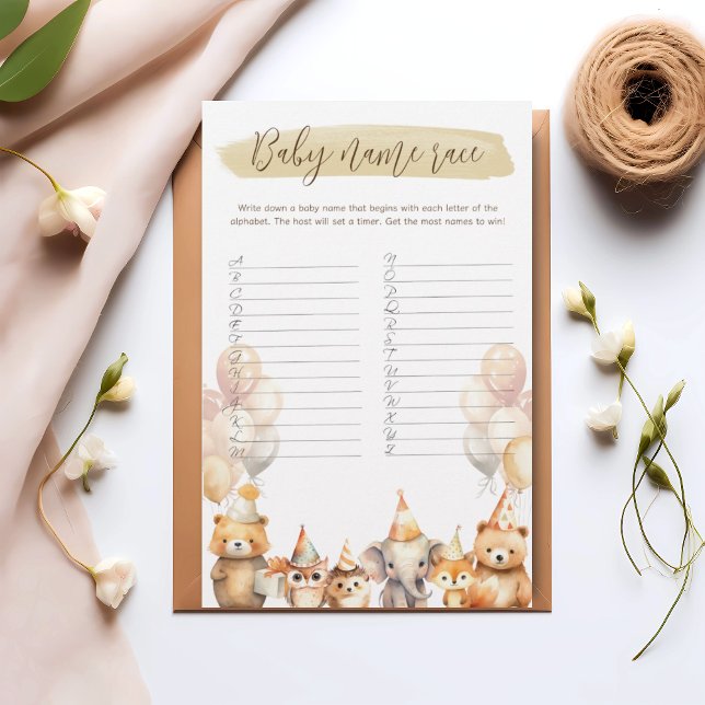 Watercolor Animals baby name race baby shower game (クリエイターアップロード済み)
