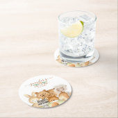 Watercolor Animals Baby Shower Rustic ラウンドペーパーコースター (インサイチュ)