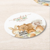 Watercolor Animals Baby Shower Rustic ラウンドペーパーコースター (アングル)