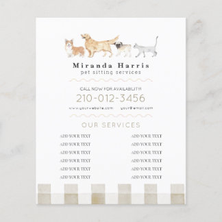 Watercolor Animals Pet Sitter Dog Walker Business チラシ