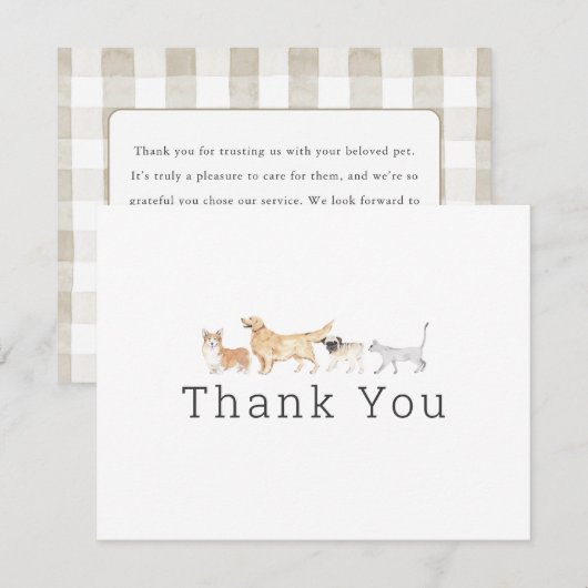 Watercolor Animals Pet Sitter Dog Walker Thank You ノートカード (正面/裏面)