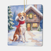 Watercolor Appenzeller Sennenhund Alpine Chalet セラミックオーナメント (左)