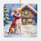 Watercolor Appenzeller Sennenhund Alpine Chalet セラミックオーナメント (裏面)