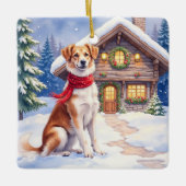 Watercolor Appenzeller Sennenhund Alpine Chalet セラミックオーナメント (正面)