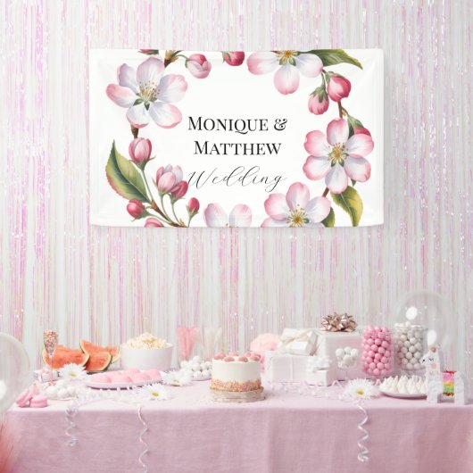 Watercolor Apple Cherry Blossom Wedding 横断幕 (パーティー)
