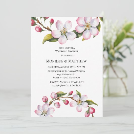 Watercolor Apple Cherry Blossom Wedding Shower 招待状 (スタンド正面)