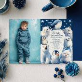 Watercolor Arctic Animals Winter Kids' Birthday 招待状