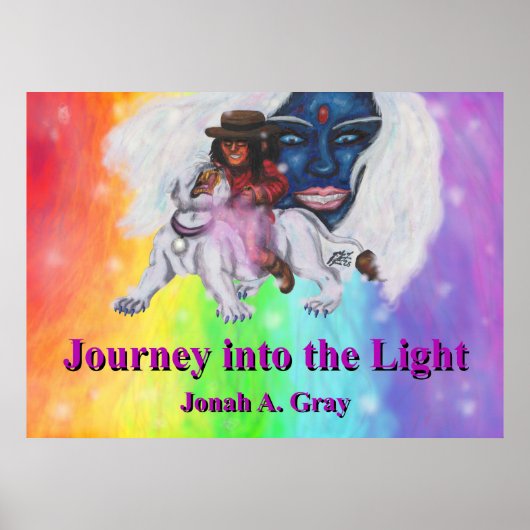 Watercolor Art Boy Riding white Lioness Woman Love ポスター (正面)