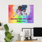 Watercolor Art Boy Riding white Lioness Woman Love ポスター (ホームオフィス)