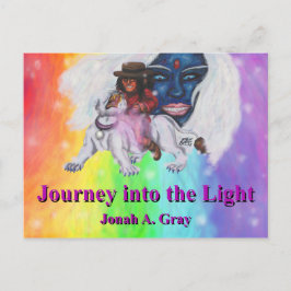 Watercolor Art Boy Riding white Lioness Woman Love ポストカード