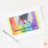 Watercolor Art Boy Riding white Lioness Woman Love 長方形シール (封筒)